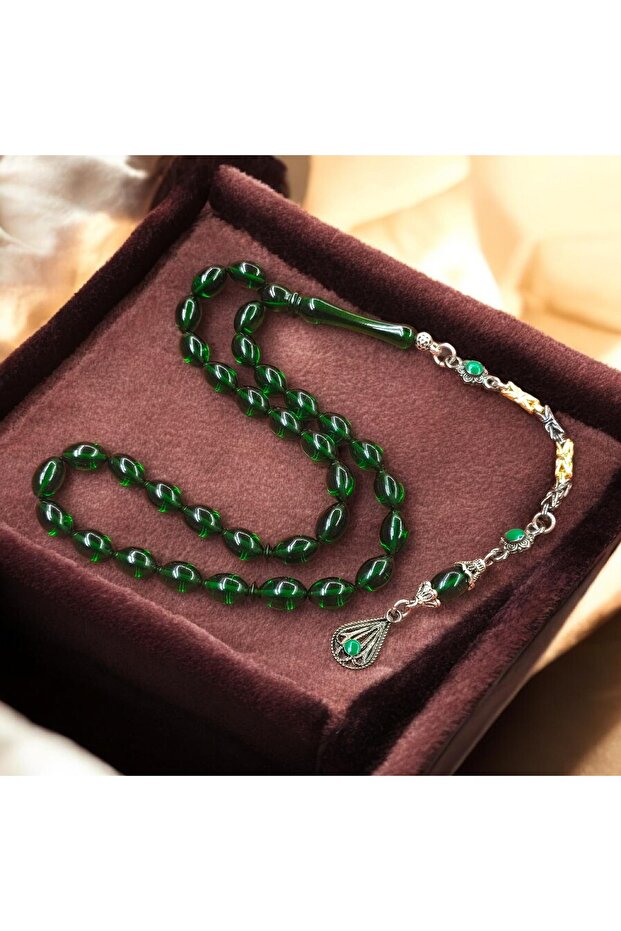 Ateşi Kehribar Special Tasseled Barley Cut Green Color Prayer Beads