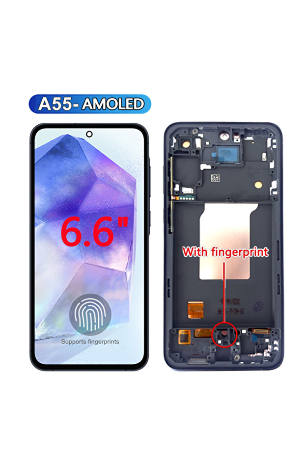 شاشة AMOLED جديدة مقاس 6.6 بوصة مع إطار لـ A55، شاشة LCD تعمل باللمس مع لوحة رقمية مدمجة لـ S