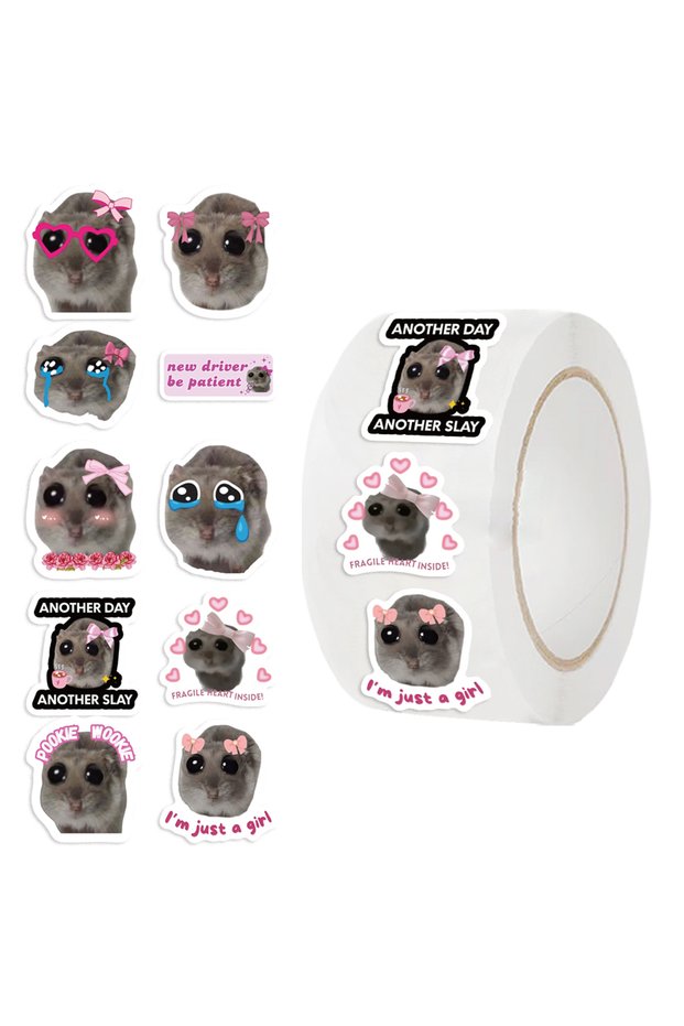 500pcs All 500Pcs/roll Sad Hamster Meme Roll Stickers Funny Animals Graffiti Decals Laptop Pencil-bo