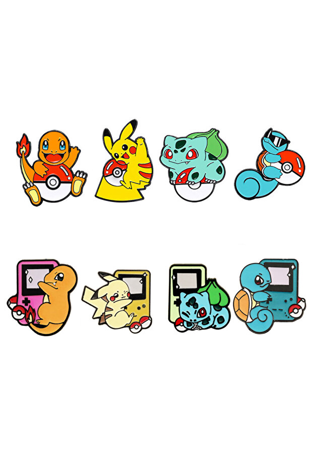Bandai 3 4Pcs Pokemon Gameboy Enamel Pins Set Cute Pikachu Friends Game Console Bulbasaur Charmander