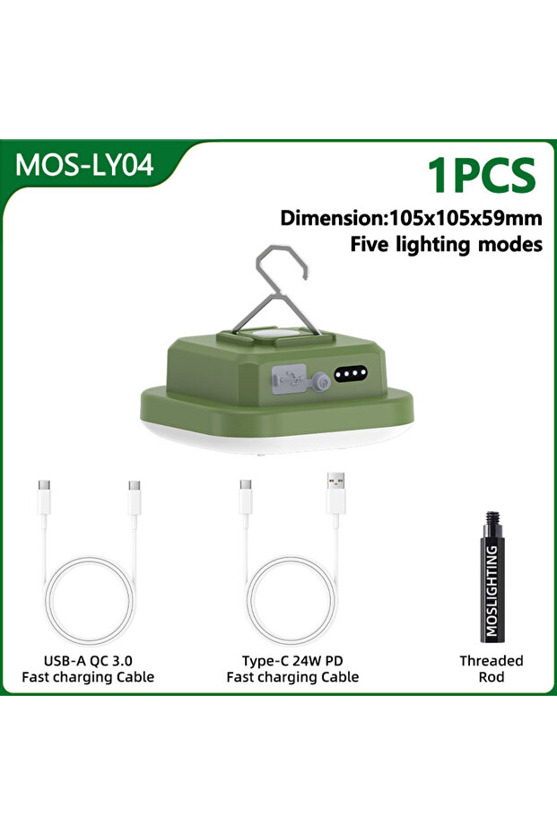 مصباح تخييم MOS-LY04-G-1PCS من MOSLIGHTING بقوة 50 واط و1300 لومن مع شحن سريع ومصباح يدوي محمول للاستخدام الخارجي