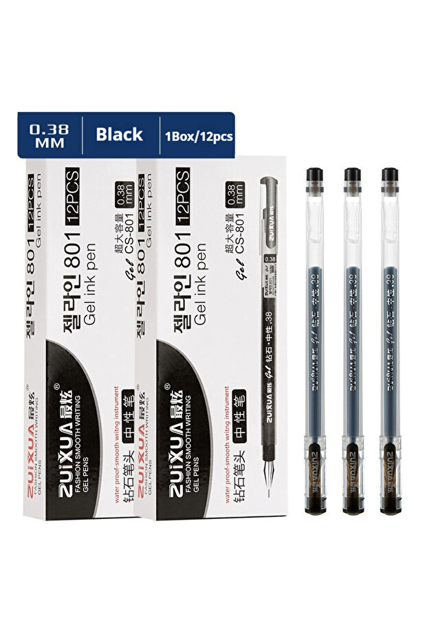 12Pcs black 12 Pcs/Set Large-capacity Diamond Tip Gel Pen 0.38mm Ink Exam Signing Writing Ballpoint