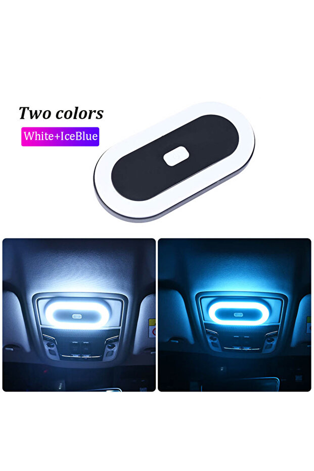 iceblue White 2Color Magnetic Touch Light Car Roof Interior Light USB Rechargeable Yellow Changing C