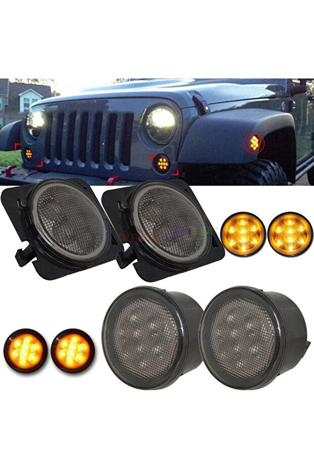مجموعة مصابيح إشارة الانعطاف الأمامية LED بلون الكهرمان لسيارة جيب رانجلر JK موديلات 2007~2017