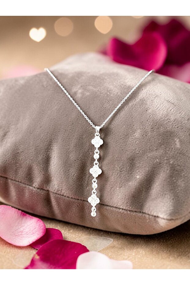Gold and Silver Color Triple Daisy Model Dangling Zircon Stone Steel Chain Necklace - Does Not Tarnish - 45cm
