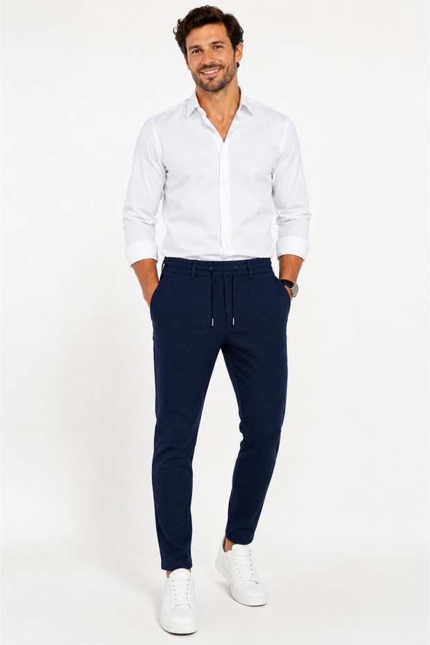 41505-26 Men's Slim Fit Lace-Up Lycra Fabric Trousers