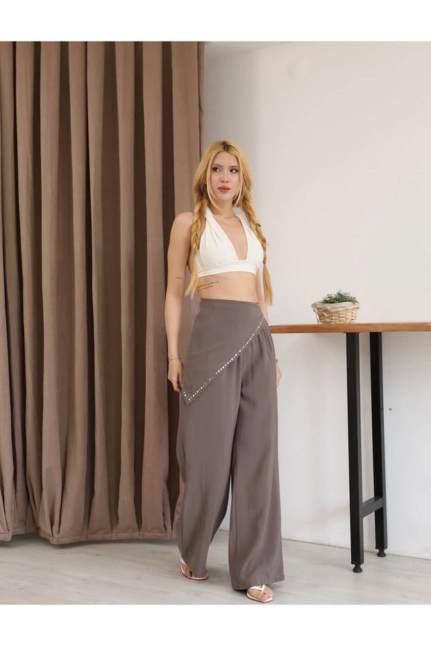 Bandana Detail Smoke Color Trousers-Wide Fit