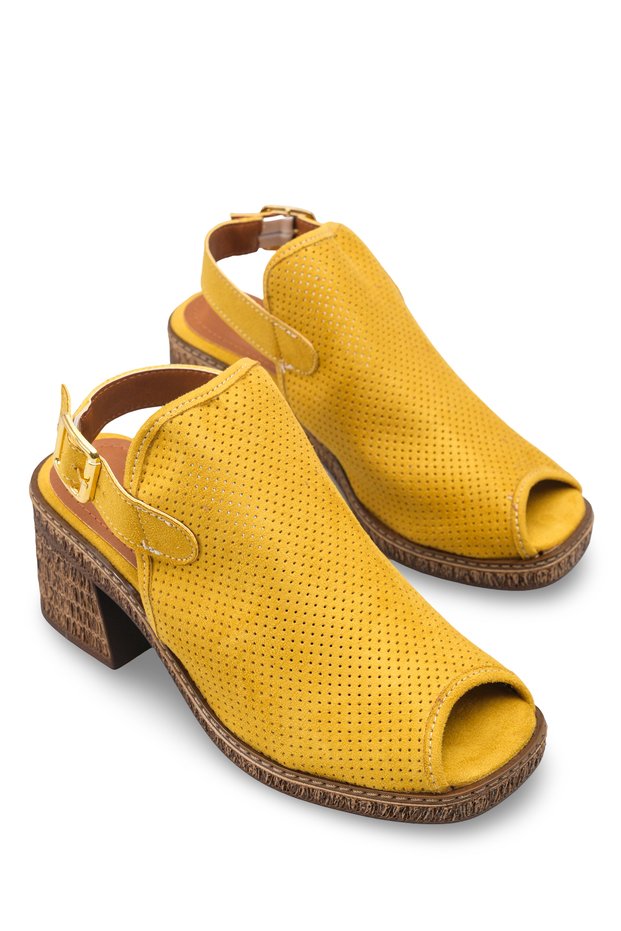 Women's Heeled Sandals 00121815 Mustard Suede
