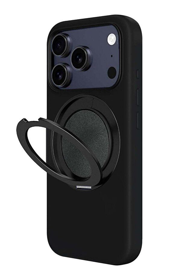MagSafe Silicone Case Cover for Apple iPhone 17 Pro Max - 360° Spin Magnetic Stand, Black