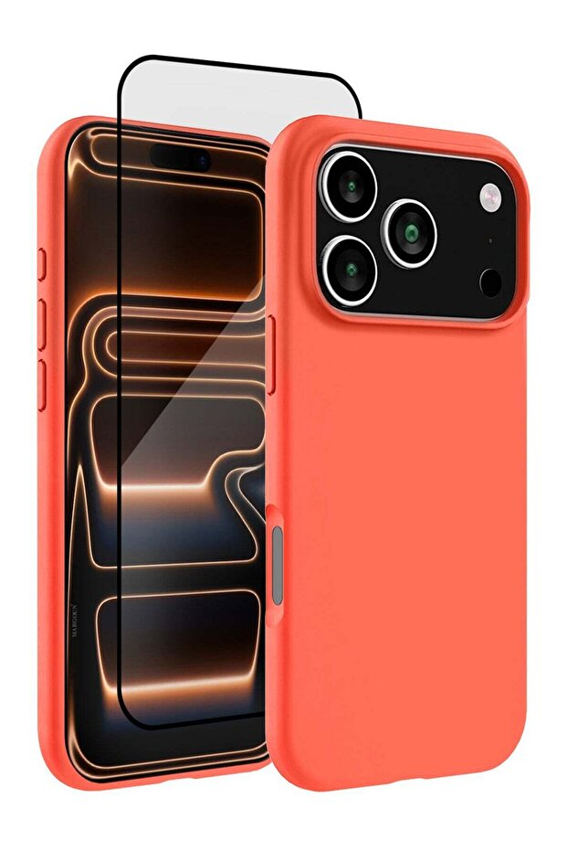 2Packs Liquid Silicone Case for iPhone 17 Pro Max, Soft Anti-Scratch Lining, 3D Screen Protector - Peach-2