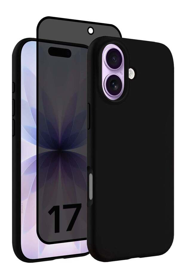 2Packs Liquid Silicone Protective Phone Case for iPhone 17 , Soft Anti-Scratch Microfiber Lining Ultra Slim Drop Protection Phone Cover with Privacy Screen Protector - Black-4