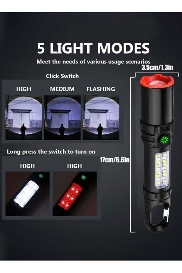 Rechargeable Flashlight Handheld Flashlights 2 in 1 Rechargeable Flashlight with Plastic Hook - 2