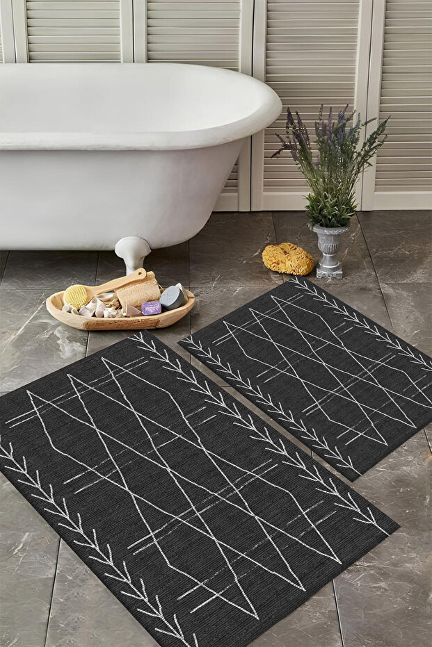 Washable Non-Slip Based 2-Piece Bath Mat Set Stylish Design Bath Mat