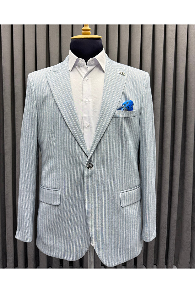 Men's Cotton Thin Striped Single Button Blazer Jacket