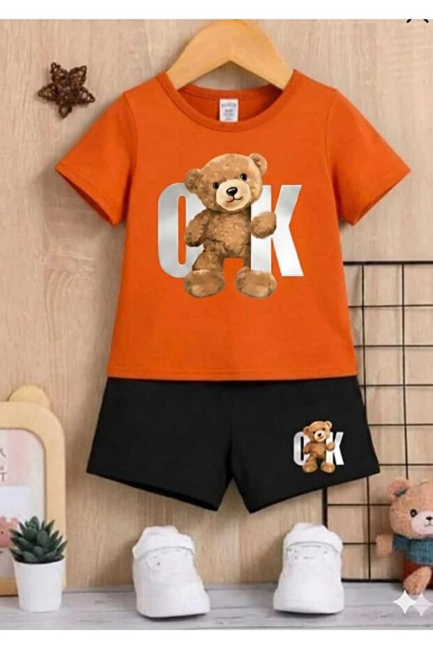 Summer Children's T-Shirt Shorts Unisex (Coco Bear Printed)
