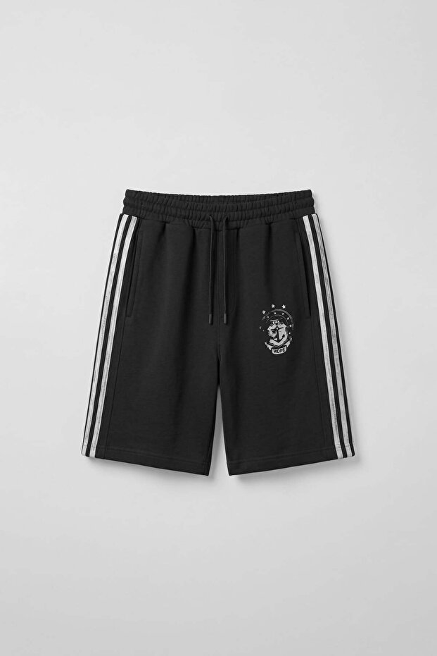 Men's Relaxed Fit Hope Fabric Stripe Detailed Shorts Black