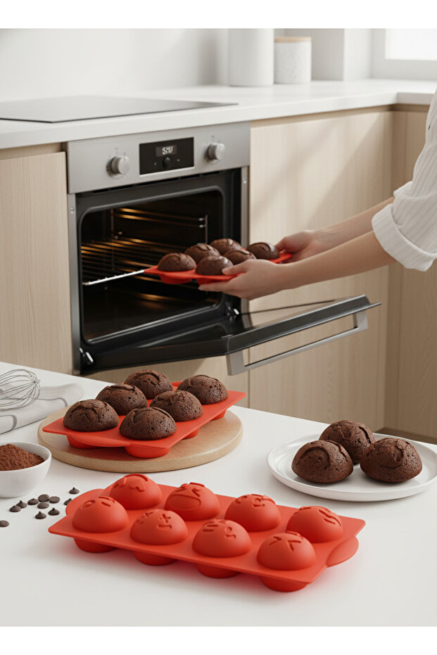 8-Cavity Emoji Silicone Cake and Muffin Mold - Non-Stick Chocolate, Cupcake, and Mousse Dessert Mold