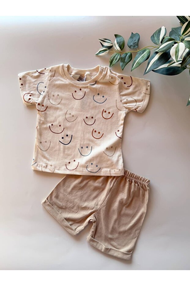 Striped Detailed Baby Boy Summer Shorts Set - 100% Cotton