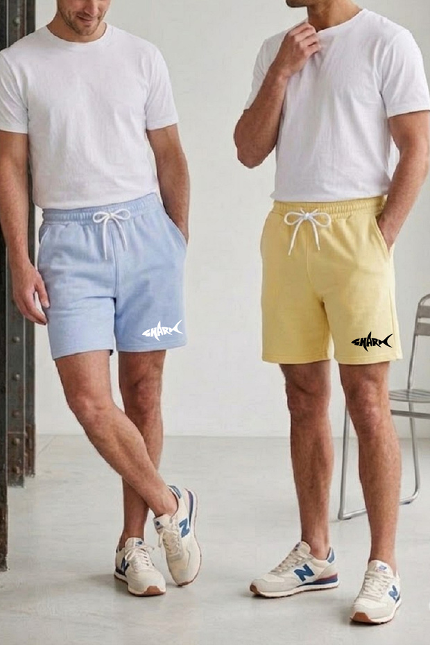 طقم شورت رجالي من القطن مكون من قطعتين بلون ثابت Shark Shark