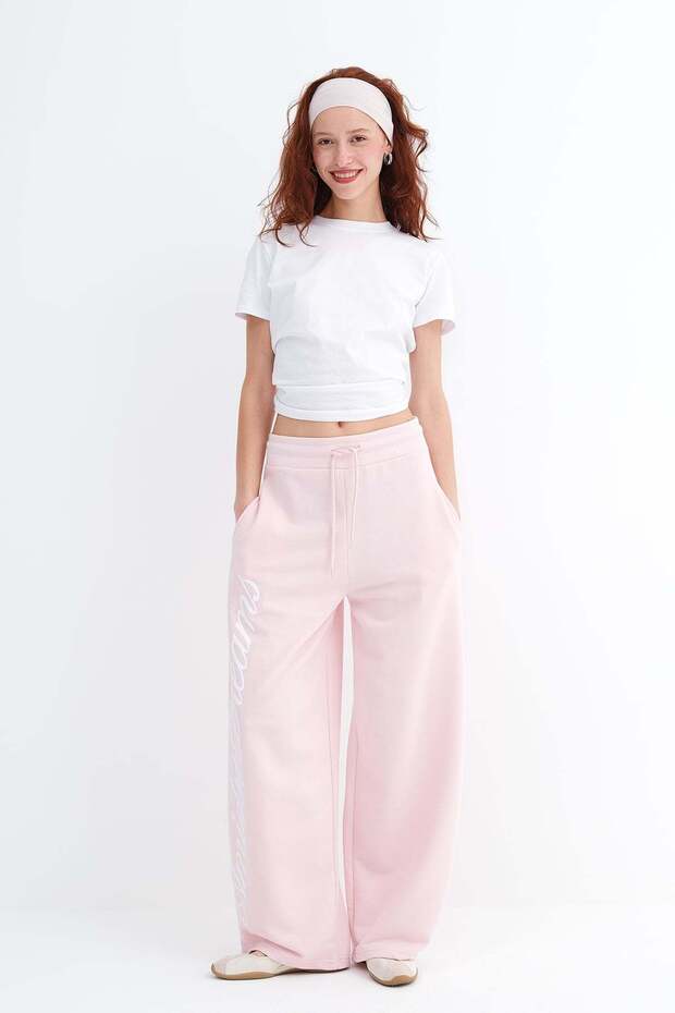 Text Printed Wide Leg Tracksuit Eşf10698