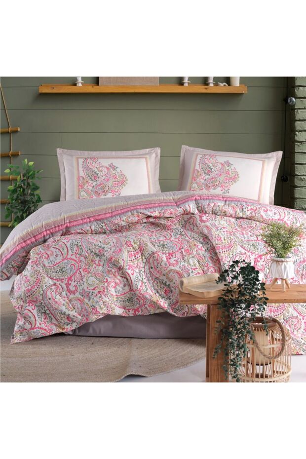 Clasy Double 4 Season Quilted Duvet Cover Set Luga Pink