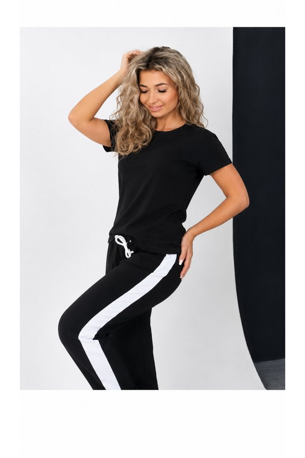 Women's White Striped Tracksuit Bottoms with 2-Thread Elastic Cuffs