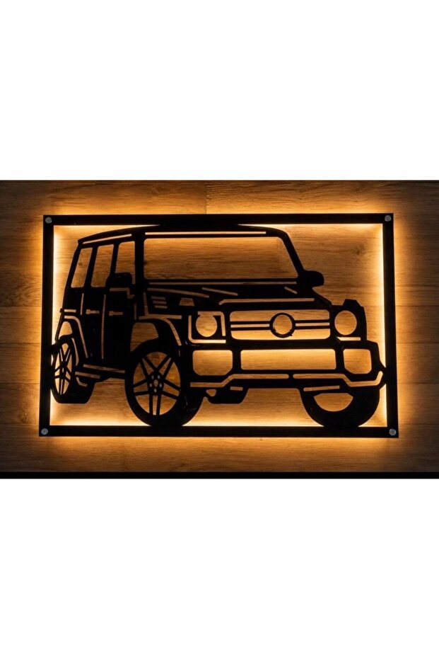 Klasik Araba LED Aydınlatmalı Tablo | Vintage Otomobil Duvar Dekoru | MDF Işıklı Salon ve Garaj Tablosu - 1