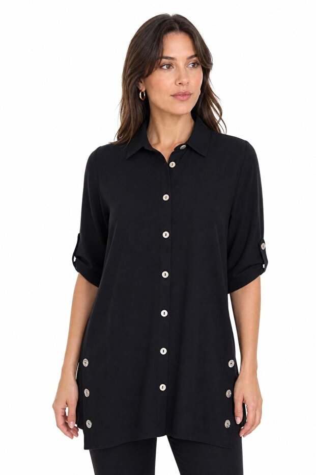 Women's Side Buttoned Oversize Shirt Black