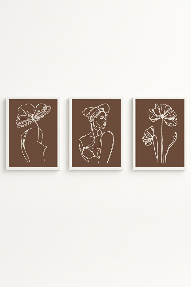 White Wooden Framed 3-Piece Mocha Moments Painting Huhu515 - Triple Painting Set White Frame