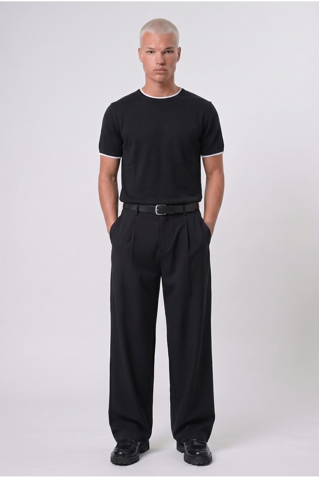 Men's Crew Neck Regular Fit Knitwear T-Shirt Black