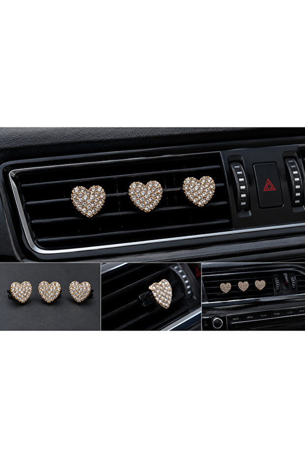 3-Piece Zircon Stone Heart Car Air Conditioning Grille Ornament