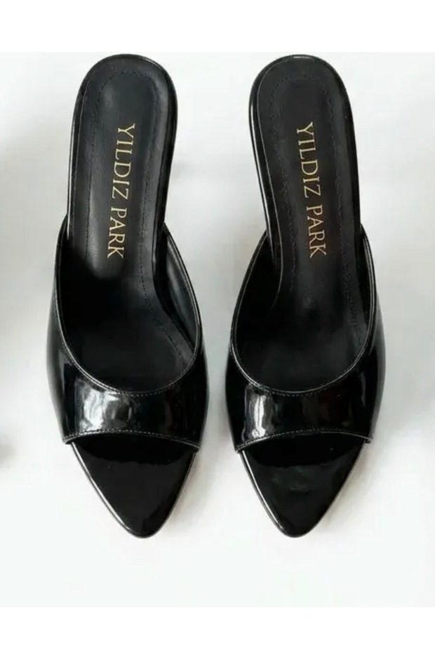 Black Patent Leather 7 cm Women's Heeled Slippers