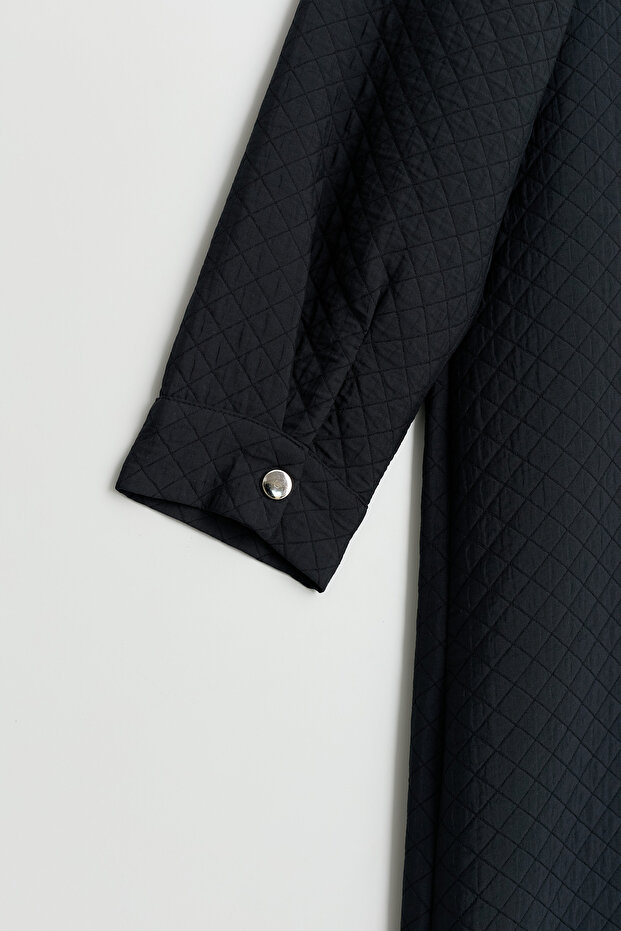 Plus Size Thin Quilted Overcoat - Black - 6