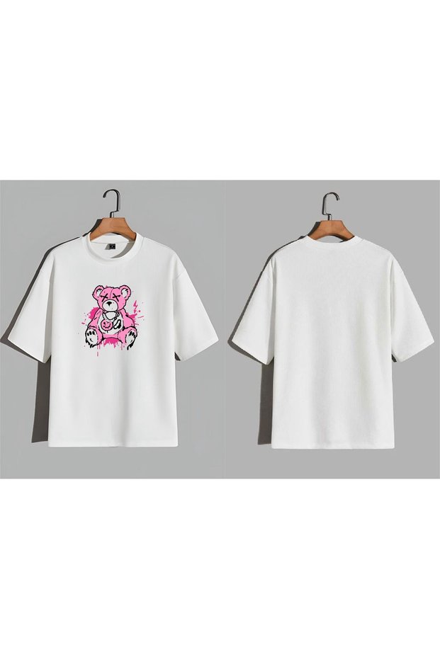 Pink Bear Print Oversized T-Shirt