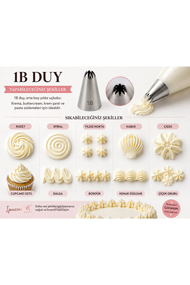 Cream Piping and Cake Decorating Tip 2 Pieces of Whipped Cream Bags No: 1B