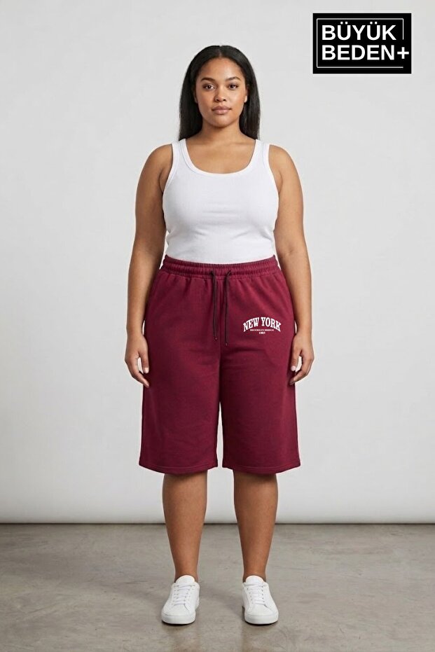 Plus Size Women's Shorts New York Printed Comfortable Fit Spr26Bsrk591-05
