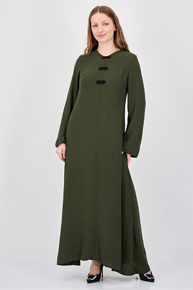 فستان نسائي سادة بقصة A-Line، لون زيتوني