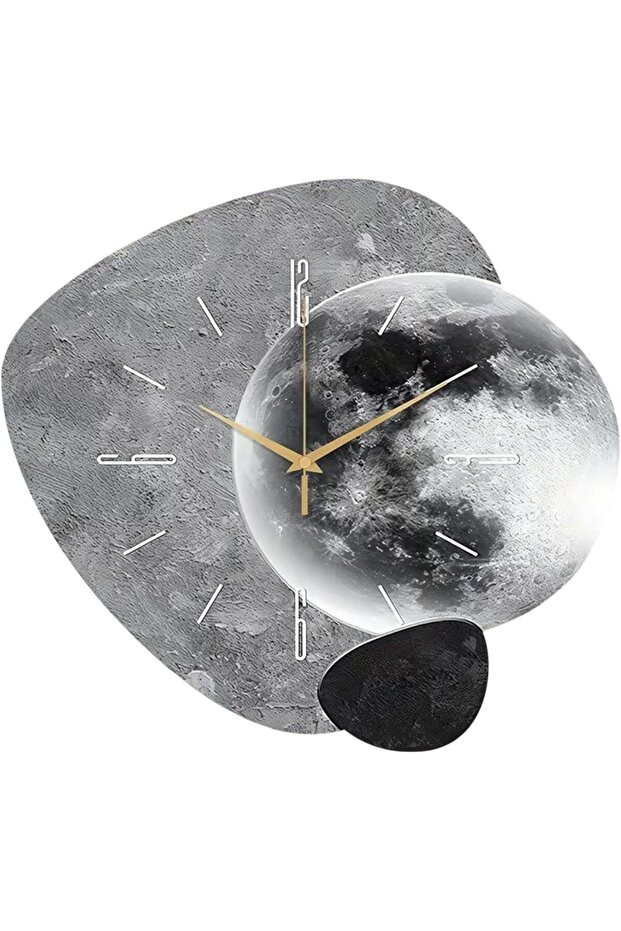 Creative Moon Wall Clock – Silent Non-Ticking Quartz Movement, Minimalist 2D Wooden Wall Art Decor
