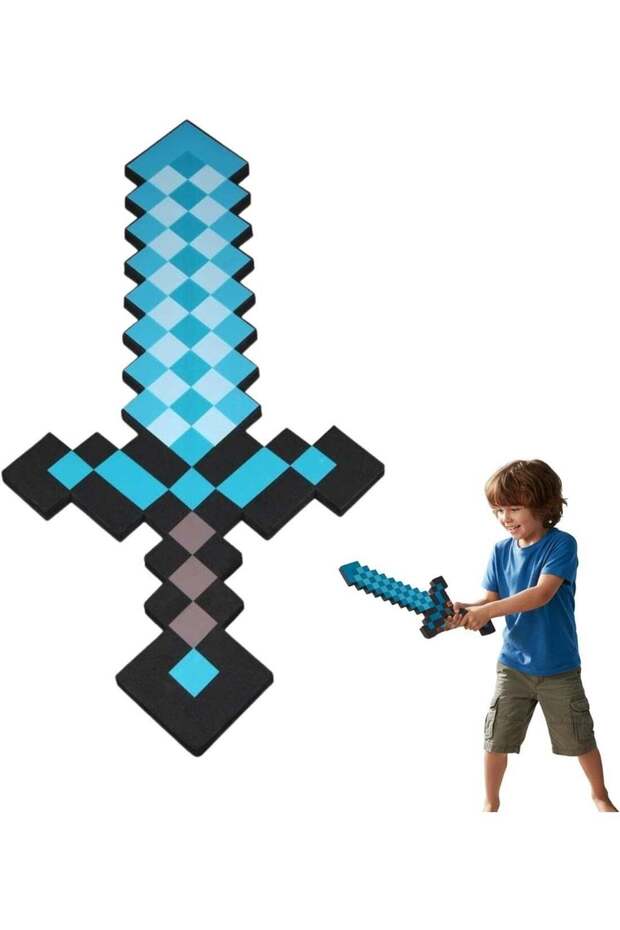 Minecraft-Style Pixel Battl Blue Foam Sword Toy for Kids Soft Safe Foam Weapons