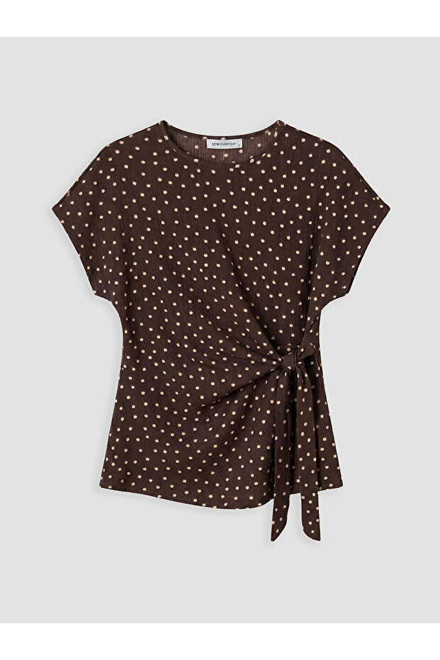Texx Store Quality Oval Collar Polka Dot Tie-Up Blouse