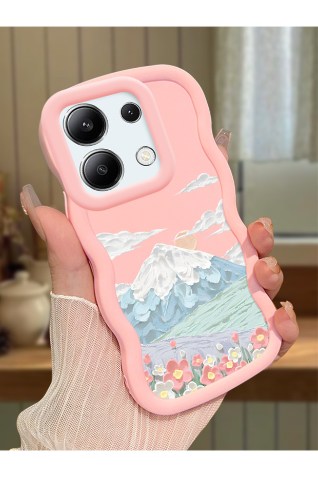 Redmi Note 13 4g Compatible Case Camera Protector Pink Silicone Couple Phone Case Landscape Pattern