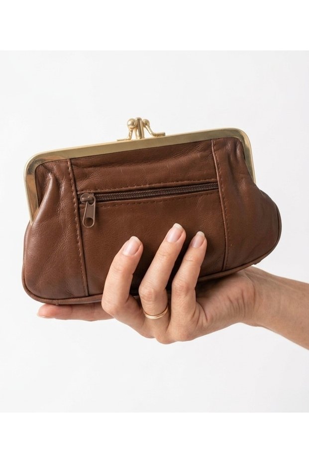 Women's Imported Leather Soft Quality Vintage Model Clip Wallet and Handbag (Length 10 cm Width 17 cm)