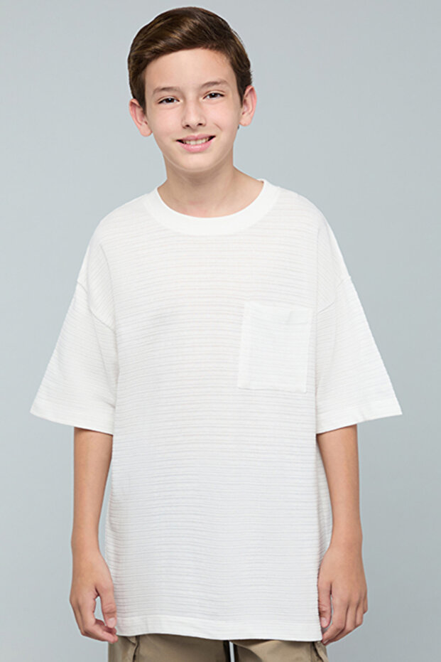 Textured T-Shirt with Crew Neck and Short Sleeves