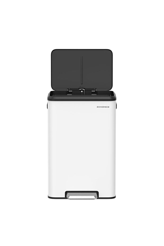 30L Dual Compartment Trash Can, Square Sorting Recycling Bin with Galvanized Steel + PP+ABS Powder Coating for Kitchen Home Office Waste Separation, White