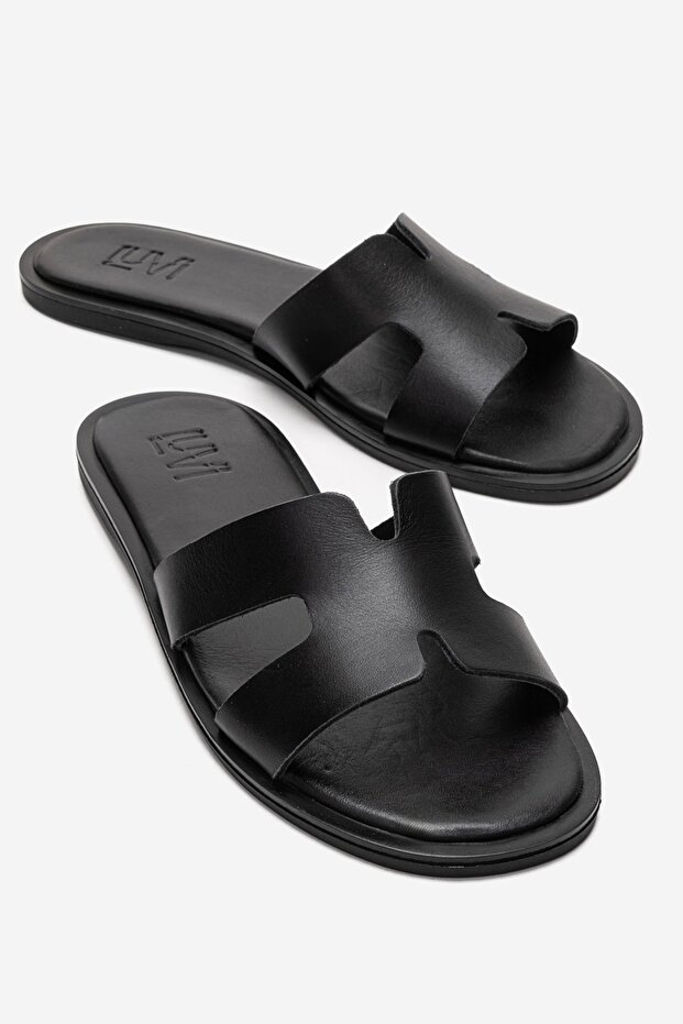 Biora Black Genuine Leather Women's Slippers