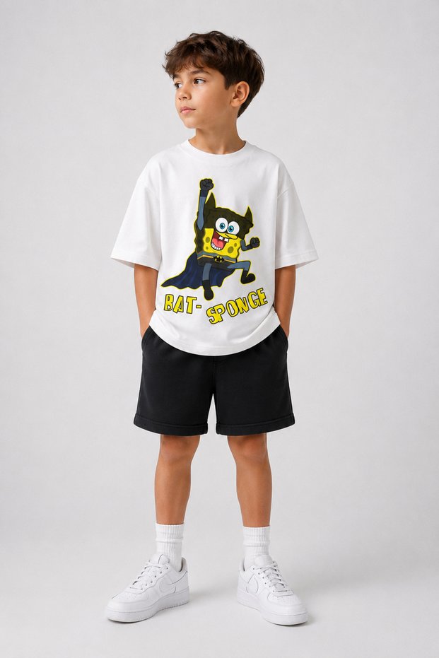 Girls and Boys T-Shirt Shorts Set 100% Cotton Summer Comfortable Fit Bat Sponge Printed Sports Casual Set (Shorts and T-Shirt Set)
