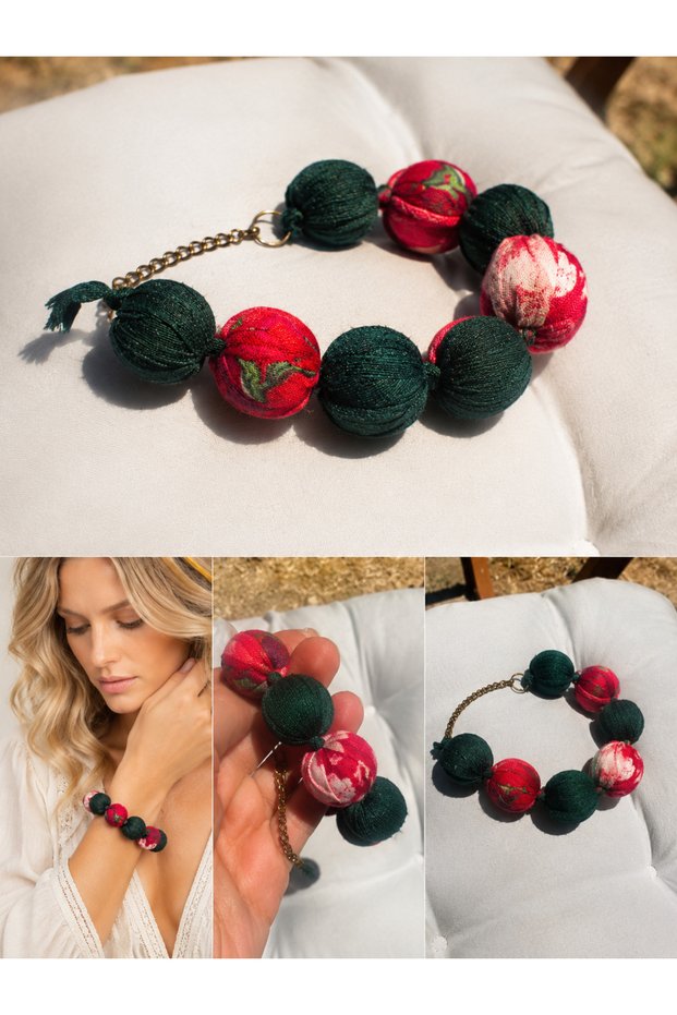 Big Beaded Fabric Bracelet – Large Bead Bracelet |   Bohemian Stylish Design Women's Accessory