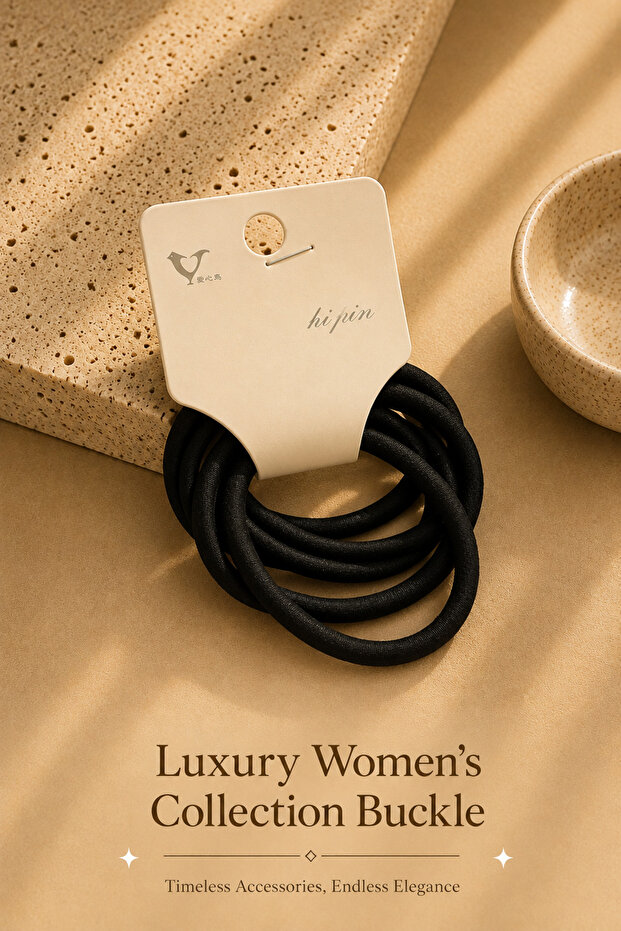 Luxury Women's Black Thick Rubber Hair Tie Set (Plain Pattern)