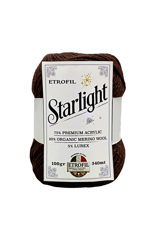 Star Light Knitting Yarn Brown 75% Premium Acrylic 20% Organic Merino Wool 5% Lurex 100g 340m (77013)