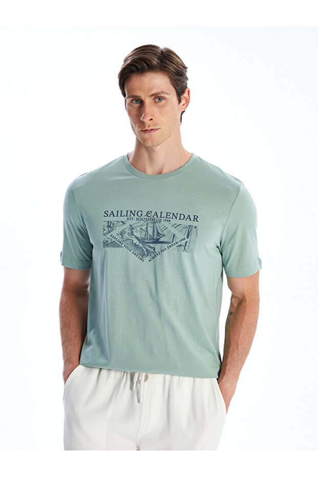 Nevavm Oval Collar Printed Combed Cotton Men's T-Shirt